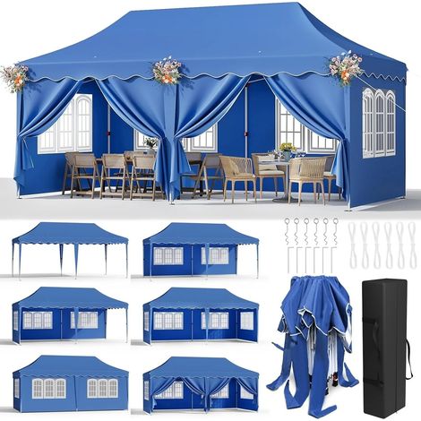 PAVILLON 3x6 m Blau mit 6 Seitenteilen