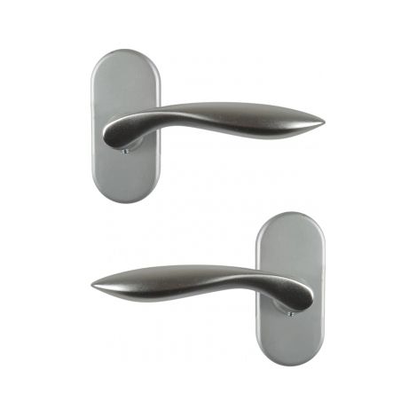 Ouvre&Déco – 2 poignées de porte design en Aluminium anodisé inox mat velouté sur rosace ovale 6232 BdC, DETROIT