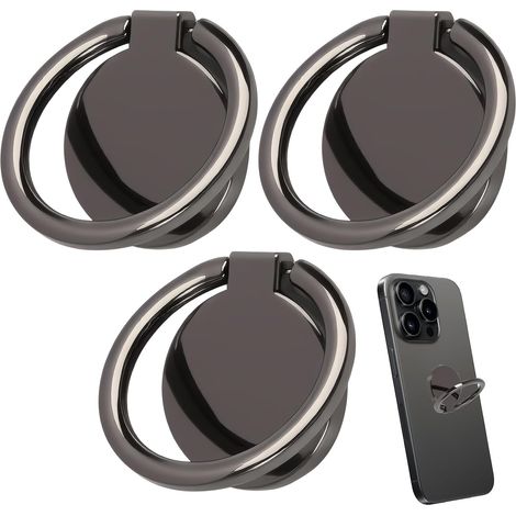 3-teiliger, um 360° verstellbarer Handyringhalter – Universell aus Zinklegierung, extrem starker Klebstoff, kompatibel mit iPhone, Samsung und anderen Smartphones, Schwarz (1/5)
