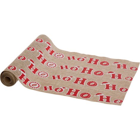 Chemin de table Tissu aspect Jute avec Hohoho Rouge et Blanc 28 x 300 cm - Feeric Christmas (1/2)