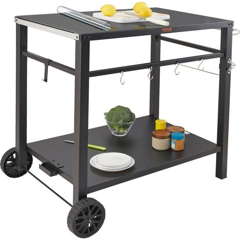 VEVOR Carrello da Pranzo per BBQ da Esterno con Doppio Ripiano, Tavolo Mobile Preparazione degli Alimenti per Barbecue, Piano Multifunzionale in Ferro Pieghevole, Carrelli da Esterno 1000x640x835mm (1/5)
