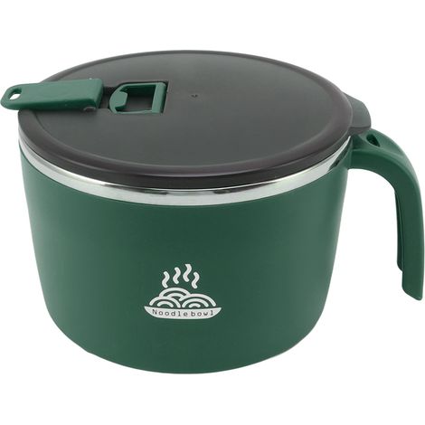 Bol à nouilles instantanées en acier inoxydable 1300ML avec couvercle et support téléphone, idéal pour bureau et dortoir, couleur verte. (1/5)