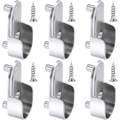 6 Supports d'Extrémité de Rail de Garde-Robe Ovales Support de Tringle de Garde-Robe en Argent Nickelé Supports de Rail de Bride de Garde-Robe de 15 mm et 6 Pièces Vis pour Penderie