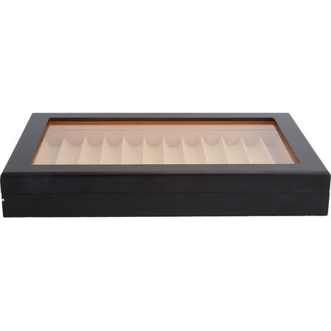 Écrin de rangement pour 12 stylos plume en bois laqué noir, coffret cadeau de présentation avec vernis cuit. (1/5)