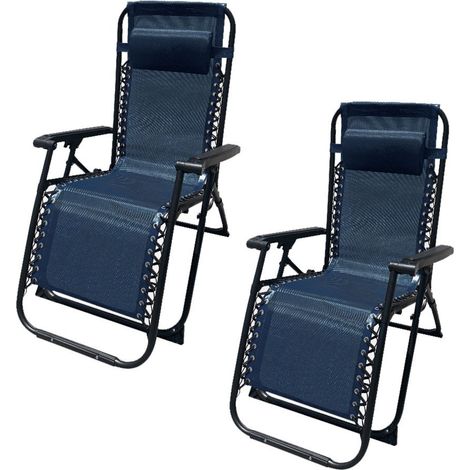 Marbueno Pack 2 tumbonas Plegable Acero Cojin Jardin y Piscina Gravedad Cero Azul Oscuro