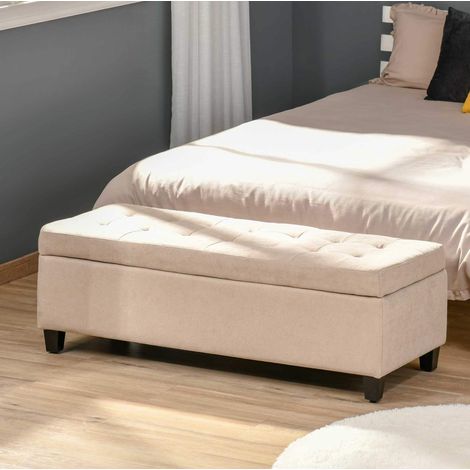 Banc coffre rembourré 125x49x41,5 cm beige – rangement intégré, sans matelas (1/5)