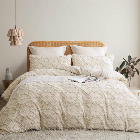 Bettwäsche-Set 135x200cm Beige mit Tufting-Stickerei im Boho-Stil