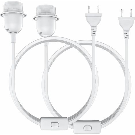 Douille E27 avec Interrupteur, Lot de 2 Douille de Lampe E27 avec 3M câble d'alimentation, Culot de Lampe E27, Lampe E27 avec Anneau Fileté, Suspension pour Plafonnier et Chevet (1/5)