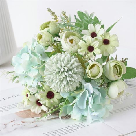Mezcla de flores verdes artificiales, incluyendo tallos, ideal para ramos de novia hechos a mano, baby showers, decoración del hogar y arreglos florales.