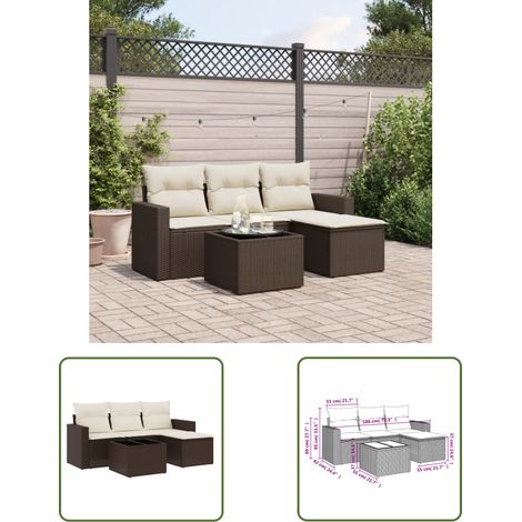 vidaXL Salon de jardin avec coussins 5 pcs marron résine tressée (1/3)