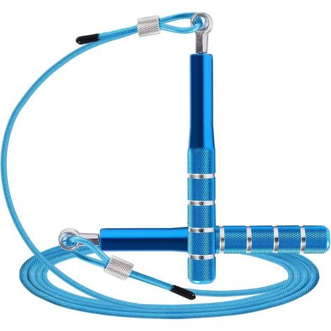 Corde à sauter en fil d'acier allié aluminium bleu, 3 m de long, 1 unité pour la remise en forme et la combustion des graisses. (1/4)