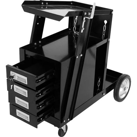 Carro de soldadura, construcción metálica resistente, 71 x 46 x 91 cm, 4 cajones, capacidad de carga de 113 kg, ruedas de goma de suave deslizamiento. (1/5)