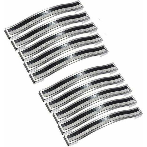 Lot de 10 Poignées de Meuble en Cristal avec Strass, Noir Brillant, Entraxe 96mm pour Cuisine et Placard (1/4)