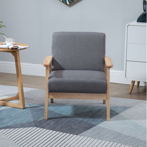 Sillón 64x70x72 cm gris en lino con cojines y estructura de madera (1/5)