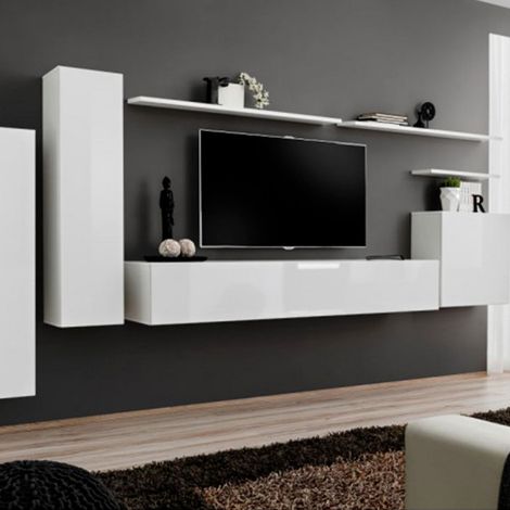 Meuble TV Mural Design "Switch I" 330cm Blanc (1/5)