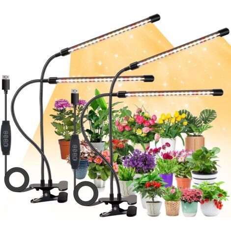 2pcs Lampe pour Plantes, lumière à spectre complet, 3000K 5000K 660nm pour plantes d'intérieur avec minuterie 3/9/12H, 10 luminosité, 3 modes, idéal pour les petites plantes (sans adaptateur) (1/5)