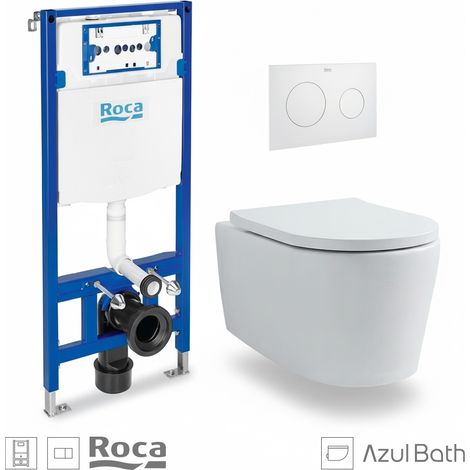 Bastidor empotrado ROCA Duplo Pack con cisterna y pulsador PL10 bl mat., con inodoro suspendido Rimless LIA de AzulBath (1/5)