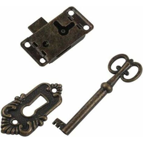 Cyan Hasp and Staple Furniture Hardware Lock Craft Box Drawer Lock Three-Piece Set Furniture Door Classic Lock Jewelry Box Cabinet Antique Lock (1/5)