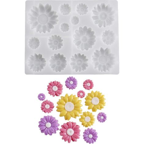 Moule à fleurs en silicone réutilisable, 11 cavités assorties pour la fabrication de bougies, la création d'objets en résine et la planification de projets en plâtre, multicolore (1/5)