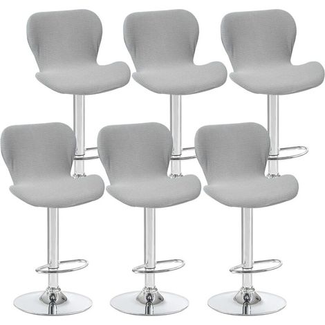Lot de 6 housses de tabouret pivotant incurvées, gris clair, 40 x 30 x 30 cm, pour chaise de bar à dossier bas, idéales pour les comptoirs et les cuisines