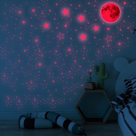 1 set di stelle fosforescenti, luna e stelle luminose, adesivi murali, stelle fluorescenti per bambini, ideali per la cameretta di neonati, bambine e bambini, decorazione per il soffitto. (1/5)