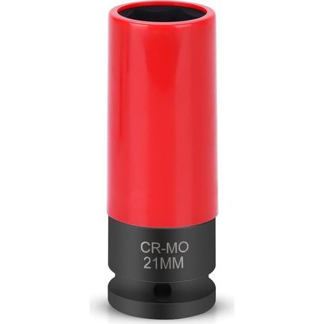 1 - Douille de visseuse - Acier CR-MO - Protection jantes et écrous - Pour clé à chocs 1/2 pouce - Usage automobile - Chromé - 21 mm (1/5)