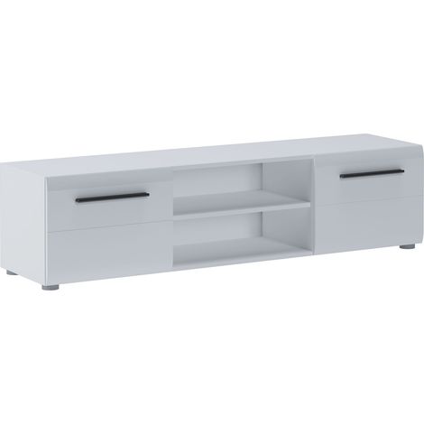 Mobile Porta TV Con Maniglie Nere Con 2 Ante E 2 Ripiani Aperti Design Moderno per Soggiorno Adatto A TV fino a 65 Pollici 160 x 40 x 39,6 Cm Bianco Lucido (1/4)