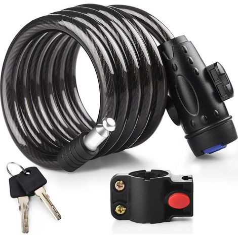 Câble antivol vélo 120 cm – Acier flexible avec revêtement PVC – 2 clés uniques – Verrouillage sans clé – Pour motos, scooters, chariots bébés (1/5)