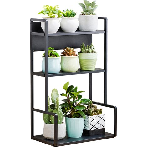 Étagère de Stockage Mano en Acier Inoxydable Noir Modèle 30/40cm avec Support Multi-étagé pour Pots et Plantes (1/5)