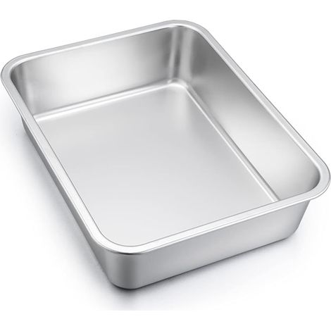 Plats Four, Plat Inox Rectangulaire, Plaque de Cuisson Idéal pour Gratin/Lasagne/Brownie/Casseroles, Résistant à la Chaleur (1/5)