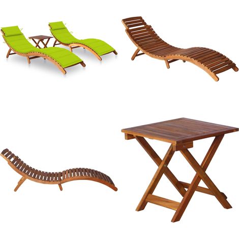 Chaises longues lot de 2 avec table et coussins Acacia solide - Chaise Longue - Transats - Mobilier De Jardin - Salon De Jardin - Jardin - Home & Living (1/5)