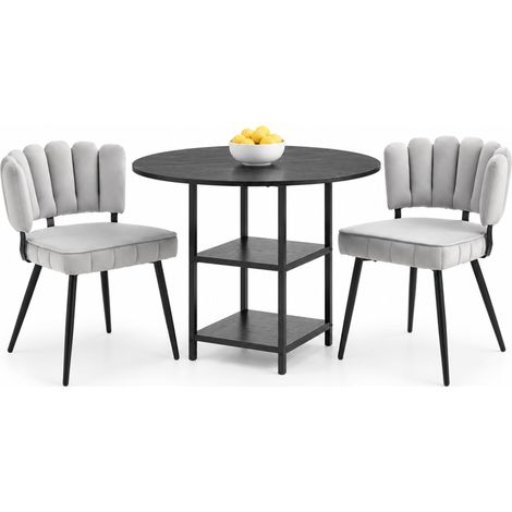 ELVMI Conjunto de Mesa y Sillas con 1 Mesa y 2 Sillas, Doble Almacenaje, MDF, Metal y Tela, Negro Gris Claro (1/5)