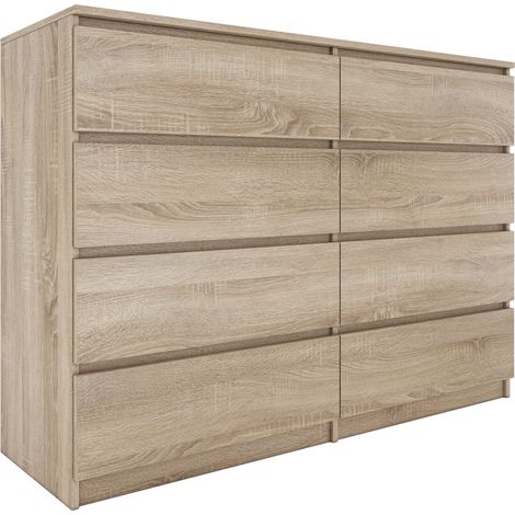 Hucoco – Commode large 8 tiroirs 97x138x40 – Design minimaliste – Structure en panneaux de particules mélaminés – Résistante aux rayures et humidité (1/7)