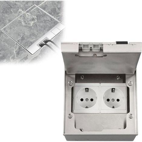 Boîtier de prise de sol encastrée, 16 A AC 250 V 4000 W, en acier inoxydable, étanche, conforme à 2 normes européennes.-Crezuo