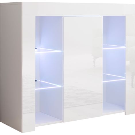 Credenza 1 anta con LED Madia Moderna Soggiorno Mobiletto Sala da Pranza Buffet Cucina 94x83x35cm Modello Lilian (1/4)