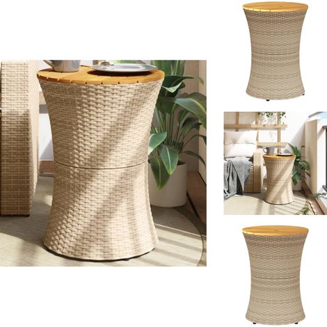 Table d'appoint de jardin forme tambour beige rotin bois massif - Table D'appoint Jardin - Table Patio - Mobilier De Jardin - Table Extérieure - Rotin Synthétique (1/5)