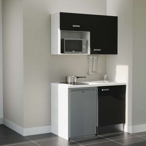 Kitchenette K07 Noir - Plan de travail Blanc - Crédence : Non - Electroménager : Inox (1/5)