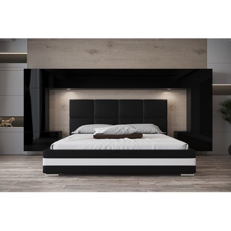 Tête de lit Armoire - pont de lit PANAMA 6/21B/HG1-1A noir/noir brillant 323x167x35cm