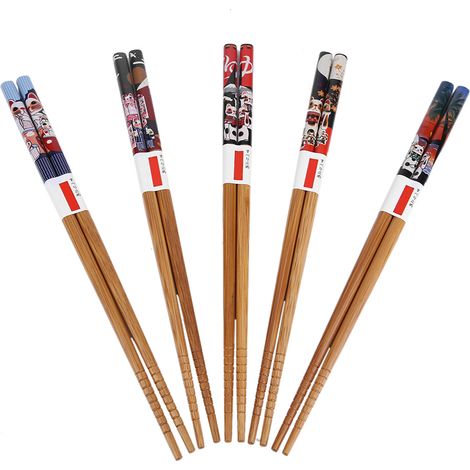 Lot de 5 paires de baguettes en bois lavables et résistantes, idéales pour la maison, l'hôtel ou un mariage (motif chat). (1/5)