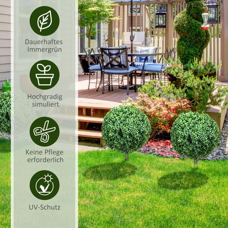 Set de 2 buis artificiels grands 70 cm, plante fausse réaliste avec protection UV, piquets de fixation inclus pour salon, chambre, bureau, jardin, décoration moderne (1/5)