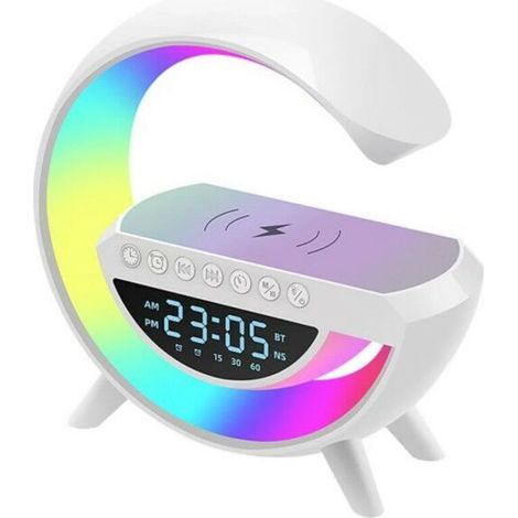 Ensoleille – Lampe LED réveil lumineux sans fil – Chargeur sans fil – Haut-parleur Bluetooth – Design en forme de G – Modes d'éclairage 256