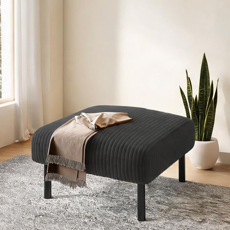 Pouf en velours côtelé gris ardoise avec piètement métal 56 cm (1/5)