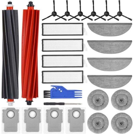 Kit d'accessoires 26 pièces compatible avec le Roborock S8 MaxV Ultra : 2 brosses principales, 4 filtres HEPA, 4 chiffons de nettoyage, 4 lingettes latérales, 6 brosses latérales, 4 sacs à poussière