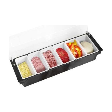 Vassoio a 6 scomparti, stazione per condimenti rimovibile, distributore di ingredienti per pizza in plastica, riutilizzabile per casa o ristorante, vassoio refrigerato per condimenti (1/4)