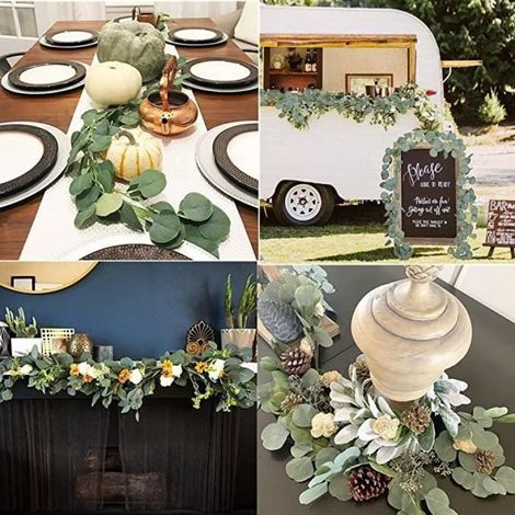 Guirlandes D'eucalyptus Artificielle Verdure Guirlande Faux Eucalyptus Vignes,Guirlande de Mariage Fond Mur Décoration Florale - (1/4)