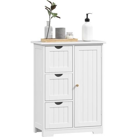 HOMCOM Badezimmerschrank Badschrank schmal mit Schublade, verstellbaren Regalen und Schrank, Toilettenschrank Beistellschrank Nischenschrank für Badezimmer, kleine Räume, 60 x 30 x 80 cm Weiß (1/5)