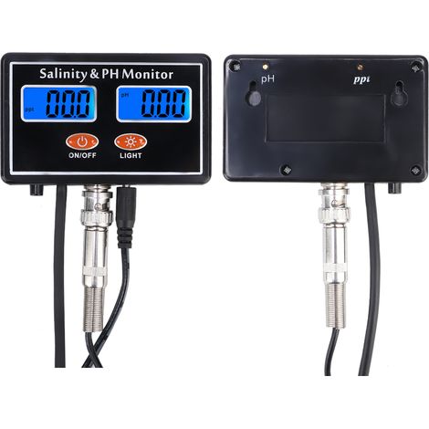 2-in-1 Online-pH- und Salzgehaltsmessgerät, pH-Meter, Salzgehaltstester für Aquarium und Schwimmbad, Wasserqualitätstester, EU 220 V (1/5)
