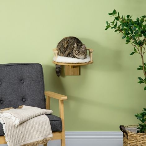 Letto da parete per gatti con cuscino, 34 x 34 x 10,5 cm, quercia e bianco crema OKMYHOME (1/5)