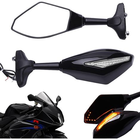 Motorradspiegel mit Pfeil-LED-Blinkern, Glanzschwarz, Klarglas (1/5)