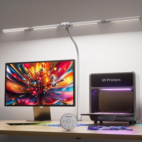 Lampe de bureau, lampe de bureau avec 4 sources de lumière, 24 W 100 cm, lampe de bureau lumière du jour avec télécommande, lampe de moniteur à intensité variable (1/5)
